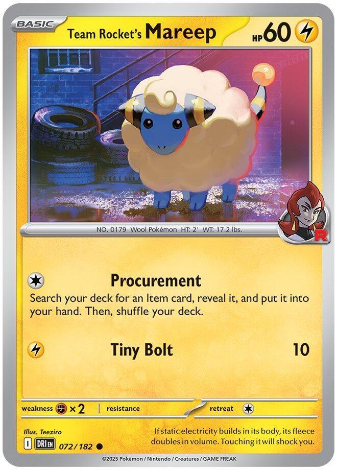 072, Common, Fighting[x2], Lightning, Normal, Reverse Holofoil, Scarlet & Violet: Destined Rivals Team Rocket's Mareep (072/182) [Scarlet & Violet: Destined Rivals] - Trading Card World