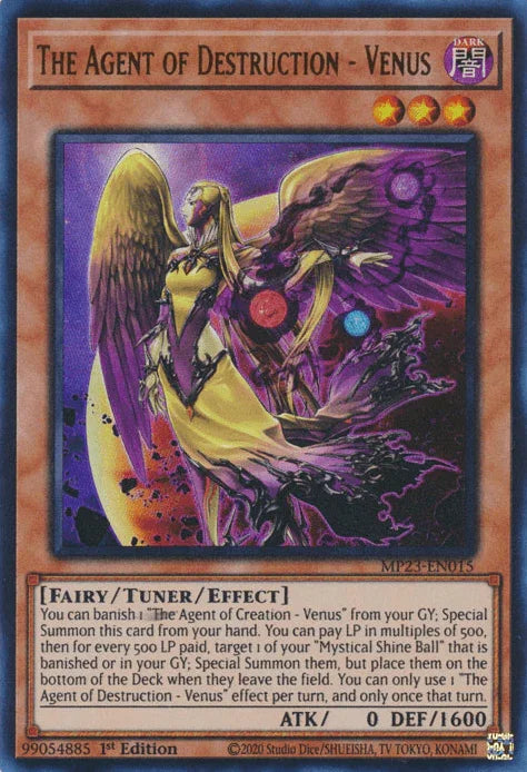 1st Edition, Dark, Dueling Heroes Collectors Tin - Mega Pack (25th Anniversary Edition), Fairy, Tuner/Effect Monster, Ultra Rare The Agent of Destruction - Venus [MP23-EN015] Ultra Rare - Trading Card World