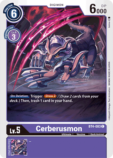 BT4-083, Common, Dark Animal, Digimon, Great Legend, Purple, Ultimate, Vaccine Cerberusmon [BT4-083] [Great Legend] - Trading Card World