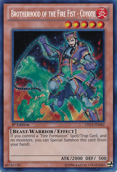 1st Edition, Beast-Warrior, Effect Monster, Fire, Lord of the Tachyon Galaxy, Secret Rare, Unlimited Brotherhood of the Fire Fist - Coyote [LTGY-EN082] Secret Rare - Trading Card World