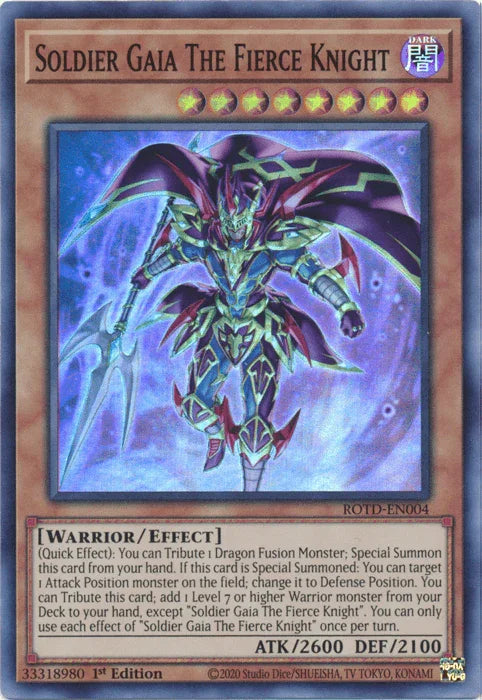 1st Edition, Dark, Effect Monster, Rise of the Duelist, Super Rare, Warrior Soldier Gaia The Fierce Knight [ROTD-EN004] Super Rare - Trading Card World