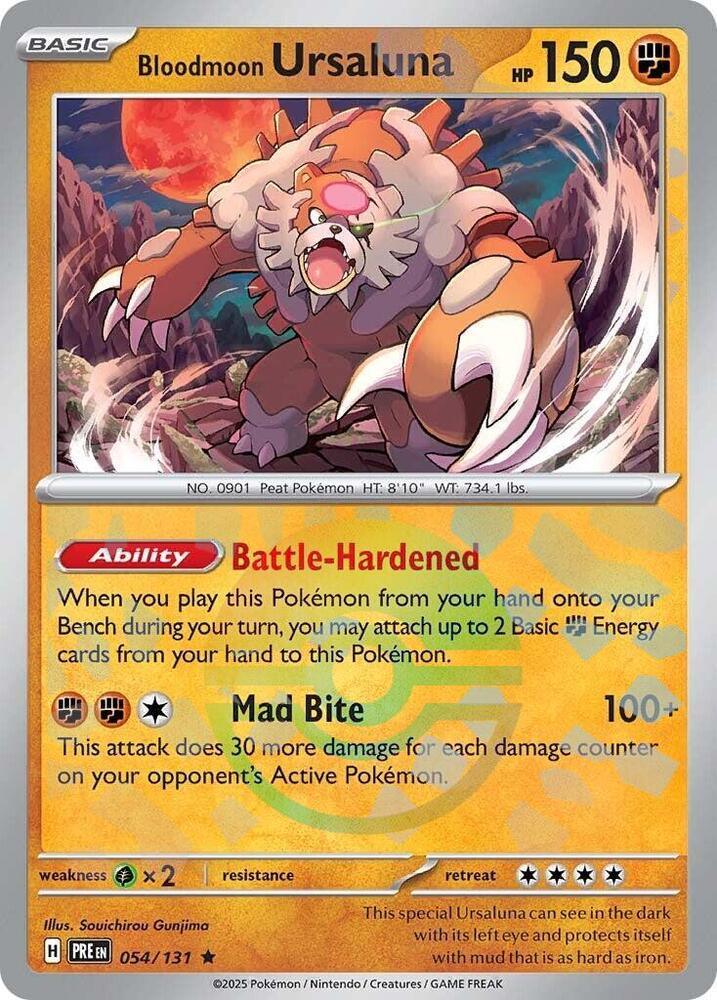054, Fighting, Grass [x2], Holofoil, Rare, Scarlet & Violet: Prismatic Evolutions Bloodmoon Ursaluna (054/131) (Poke Ball Pattern) [Scarlet & Violet: Prismatic Evolutions] - Trading Card World