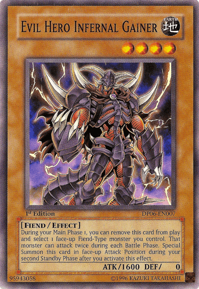 1st Edition, Common, Duelist Pack 6: Jaden Yuki 3, Earth, Effect Monster, Fiend, Unlimited Evil Hero Infernal Gainer [DP06-EN007] Common - Trading Card World