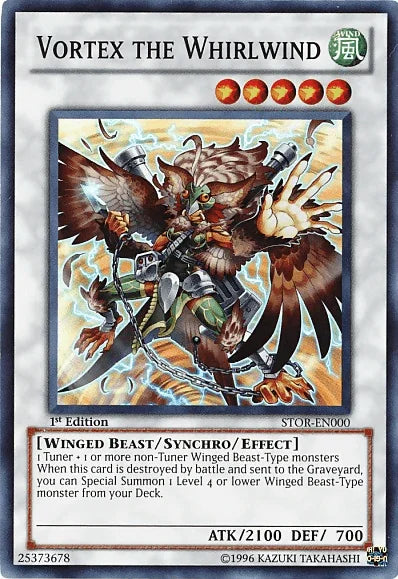 1st Edition, Storm of Ragnarok, Super Rare, Synchro/Effect Monster, Unlimited, Wind, Winged Beast Vortex the Whirlwind [STOR-EN000] Super Rare - Trading Card World