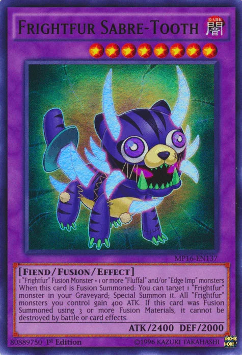 1st Edition, 2016 Mega-Tins Mega Pack, Dark, Fiend, Fusion/Effect Monster, Ultra Rare, Unlimited Frightfur Sabre-Tooth [MP16-EN137] Ultra Rare - Trading Card World