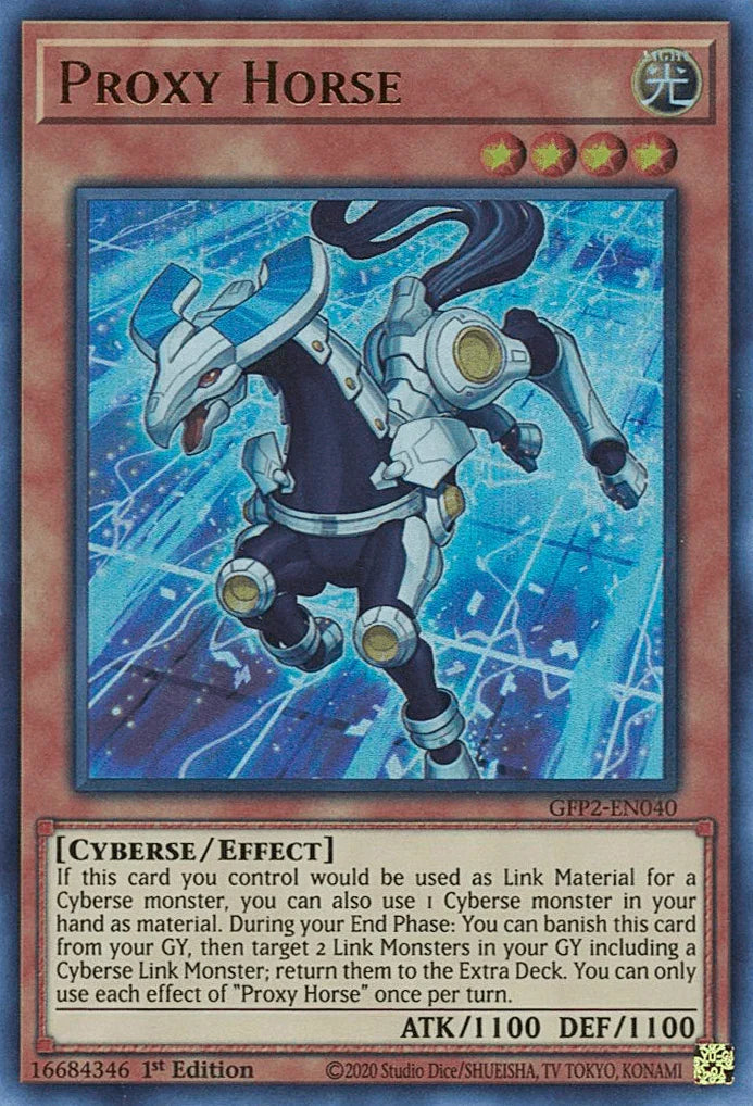 1st Edition, Cyberse, Effect Monster, Ghosts From the Past: The 2nd Haunting, Light, Ultra Rare Proxy Horse [GFP2-EN040] Ultra Rare - Trading Card World