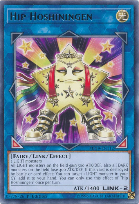 1st Edition, 2019 Gold Sarcophagus Tin Mega Pack, Fairy, Light, Link/Effect Monster, Rare, Unlimited Hip Hoshiningen [MP19-EN112] Rare - Trading Card World