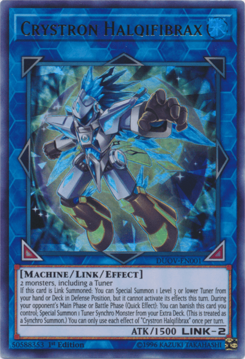 1st Edition, Duel Overload, Link/Effect Monster, Machine, Ultra Rare, Water Crystron Halqifibrax [DUOV-EN001] Ultra Rare - Trading Card World