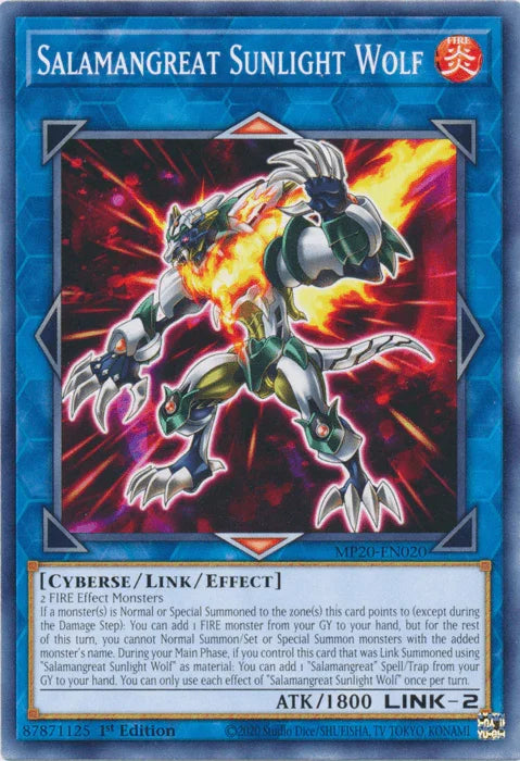 1st Edition, 2020 Tin of Lost Memories, Common, Cyberse, Fire, Link/Effect Monster Salamangreat Sunlight Wolf [MP20-EN020] Common - Trading Card World