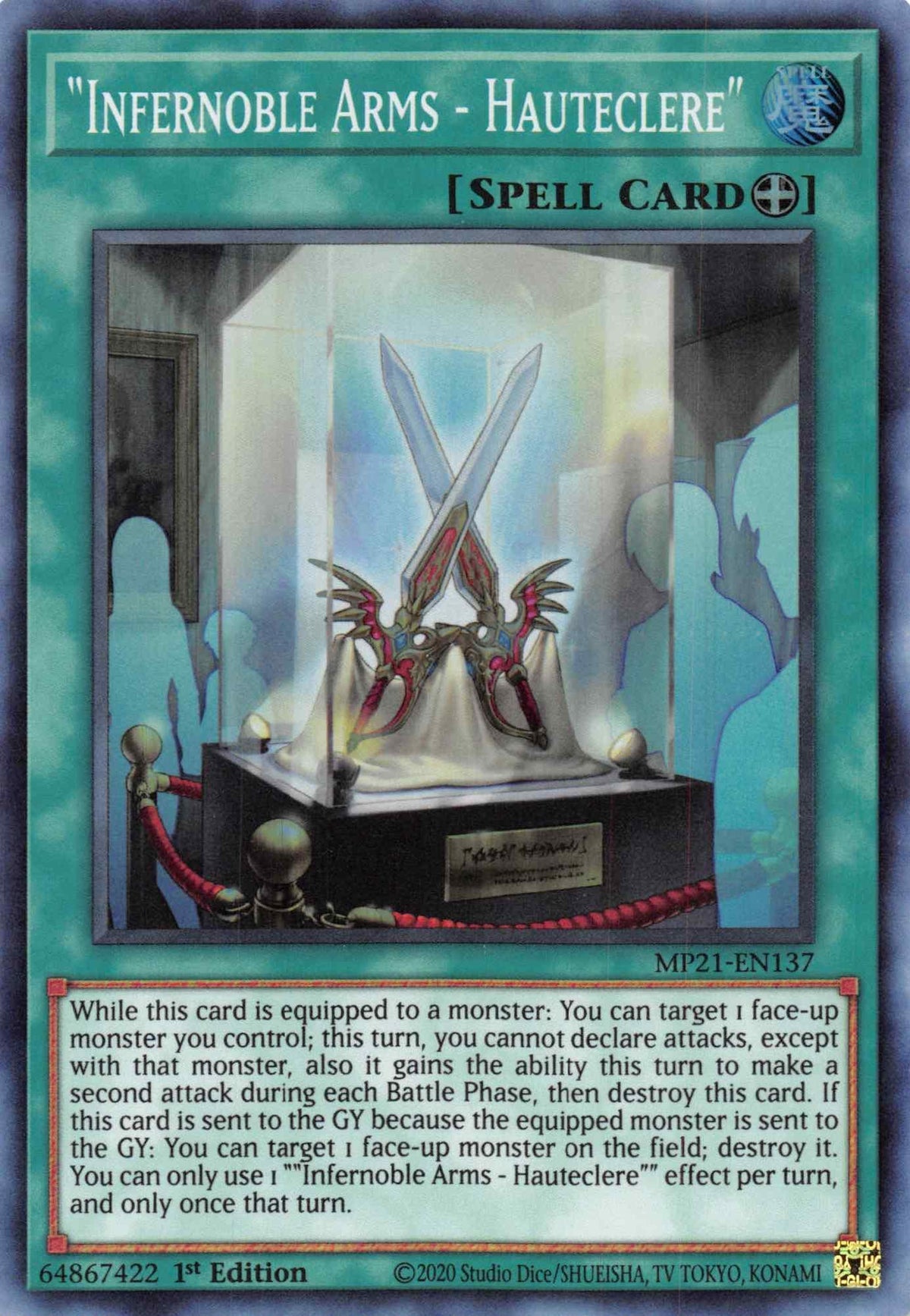 1st Edition, 2021 Tin of Ancient Battles, Equip Spell, Spell, Super Rare Infernoble Arms - Hauteclere [MP21-EN137] Super Rare - Trading Card World