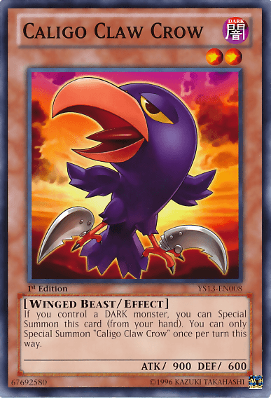 1st Edition, Common, Dark, Effect Monster, Super Starter: V for Victory, Winged Beast Caligo Claw Crow [YS13-EN008] Common - Trading Card World