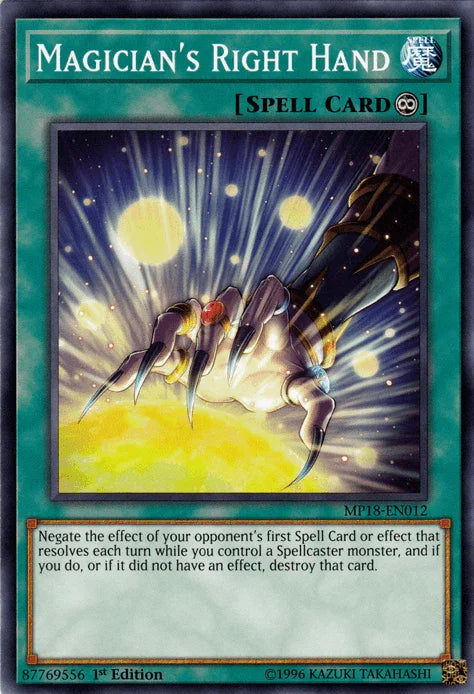 1st Edition, 2018 Mega-Tins Mega Pack, Common, Continuous Spell, Spell Magician's Right Hand [MP18-EN012] Common - Trading Card World