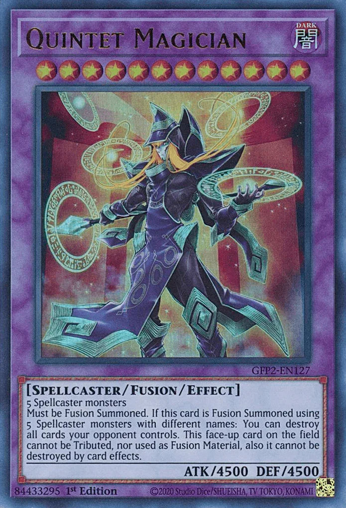 1st Edition, Dark, Fusion/Effect Monster, Ghosts From the Past: The 2nd Haunting, Spellcaster, Ultra Rare Quintet Magician [GFP2-EN127] Ultra Rare - Trading Card World