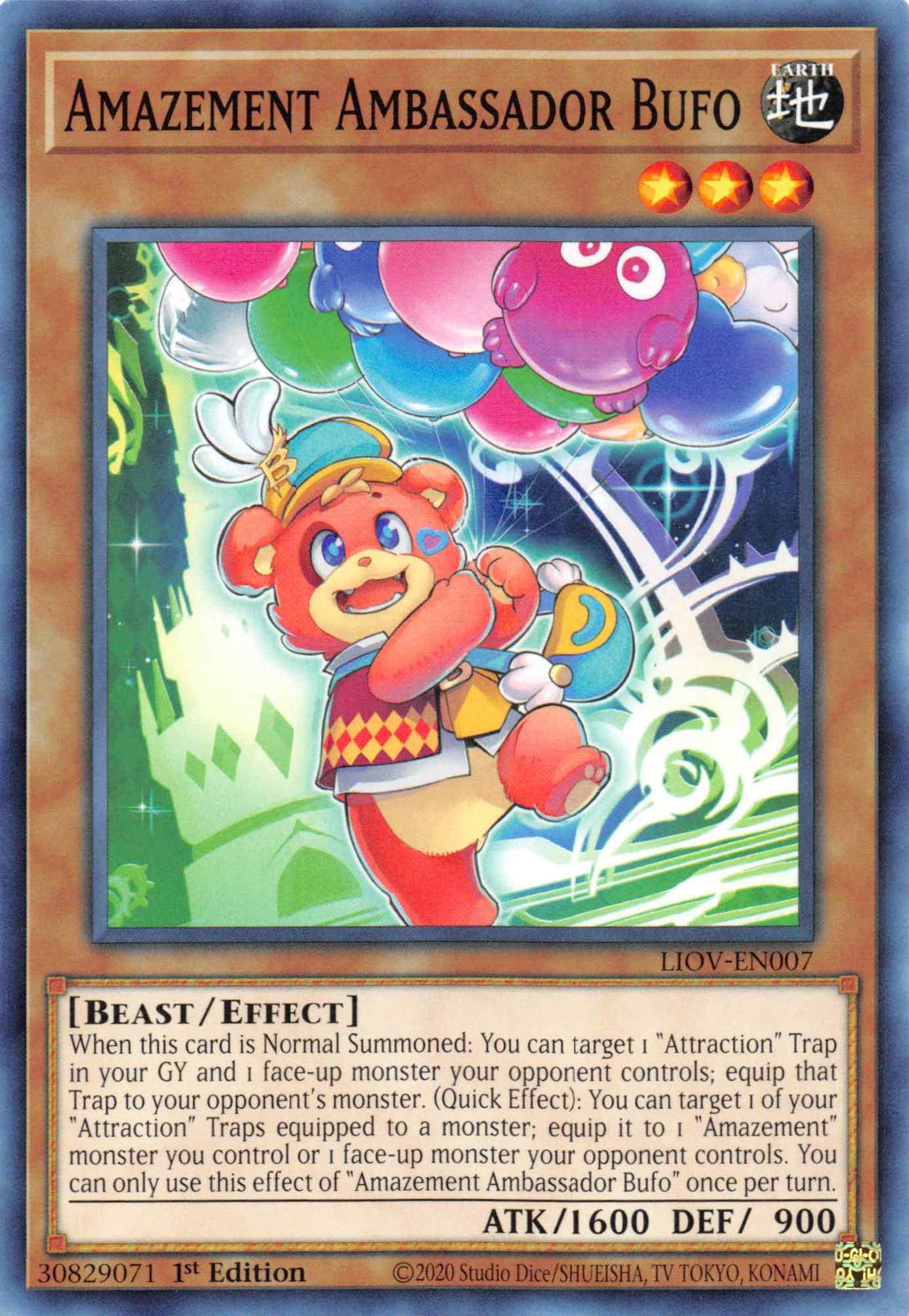 1st Edition, Beast, Common, Earth, Effect Monster, Lightning Overdrive Amazement Ambassador Bufo [LIOV-EN007] Common - Trading Card World