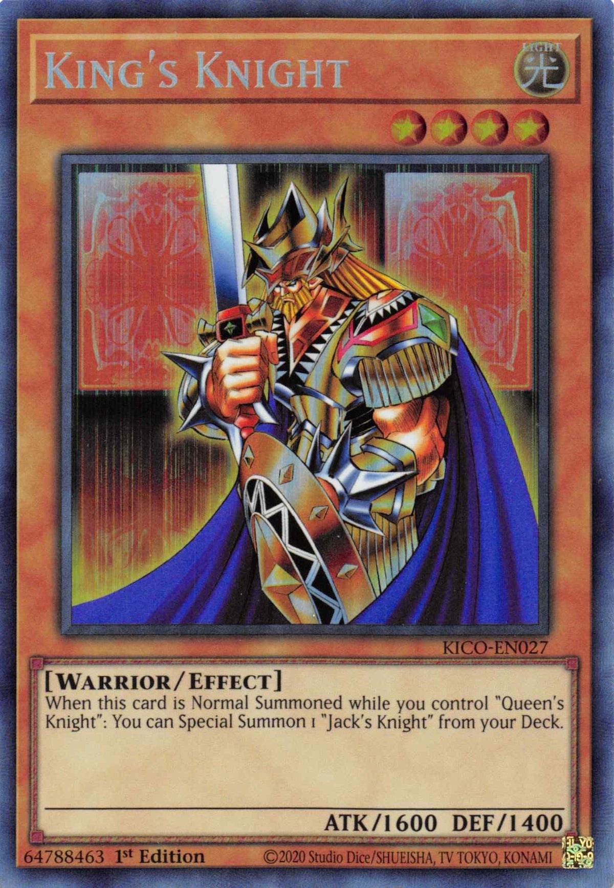 1st Edition, Collector's Rare, Effect monster, King's Court, Light, Warrior King's Knight (Collector's Rare) [KICO-EN027] Collector's Rare - Trading Card World