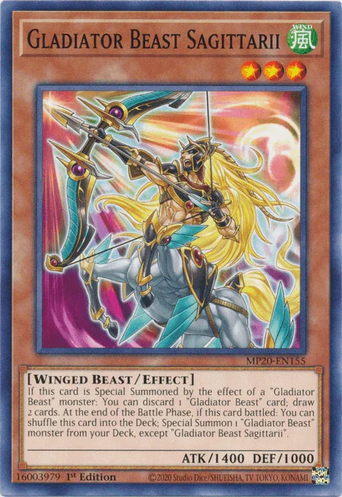 1st Edition, 2020 Tin of Lost Memories, Common, Effect Monster, Wind, Winged Beast Gladiator Beast Sagittarii [MP20-EN155] Common - Trading Card World