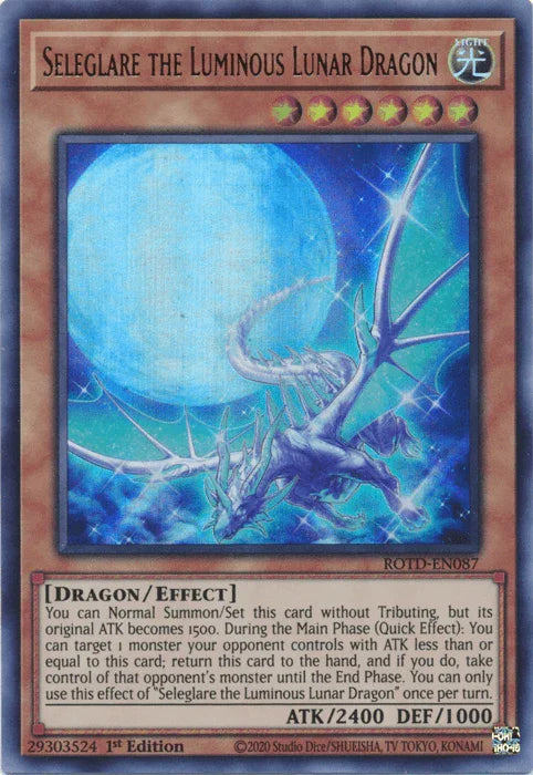 1st Edition, Dragon, Effect Monster, Light, Rise of the Duelist, Ultra Rare Seleglare the Luminous Lunar Dragon [ROTD-EN087] Ultra Rare - Trading Card World