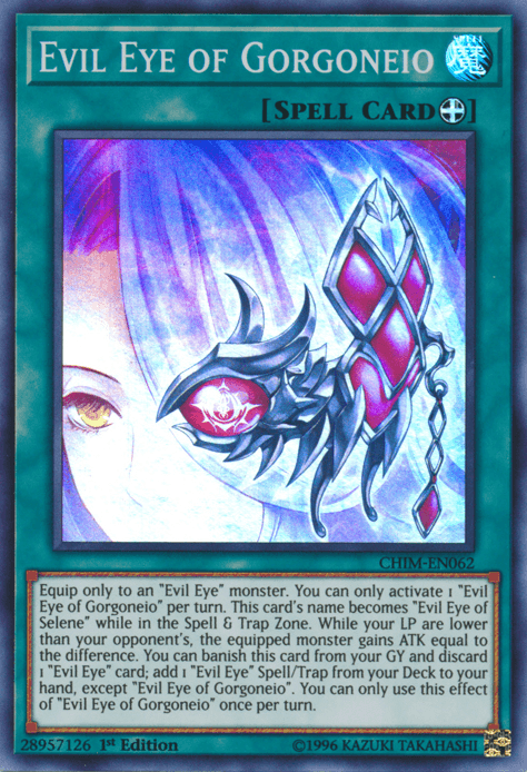 1st Edition, Chaos Impact, Equip Spell, Spell, Super Rare, Unlimited Evil Eye of Gorgoneio [CHIM-EN062] Super Rare - Trading Card World