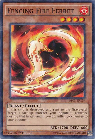 1st Edition, Battle Pack 3: Monster League, Beast, Effect Monster, Fire, Shatterfoil Rare Fencing Fire Ferret [BP03-EN107] Shatterfoil Rare - Trading Card World