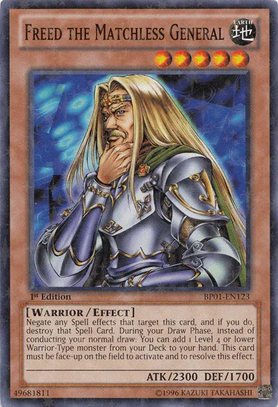 1st Edition, Battle Pack: Epic Dawn, Earth, Effect Monster, Starfoil Rare, Unlimited, Warrior Freed the Matchless General [BP01-EN123] Starfoil Rare - Trading Card World