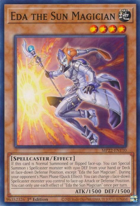 1st Edition, 2022 Tin of the Pharaoh's Gods, Common, Earth, Effect Monster, Spellcaster Eda the Sun Magician [MP22-EN110] Common - Trading Card World