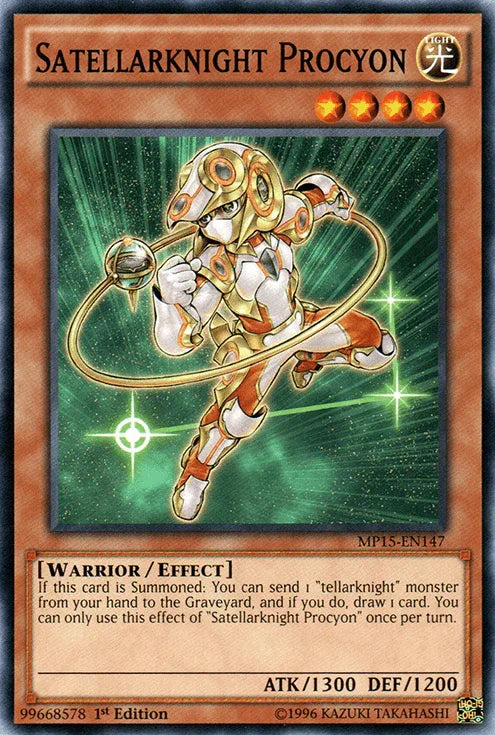 1st Edition, 2015 Mega-Tins Mega Pack, Common, Effect Monster, Light, Warrior Satellarknight Procyon [MP15-EN147] Common - Trading Card World
