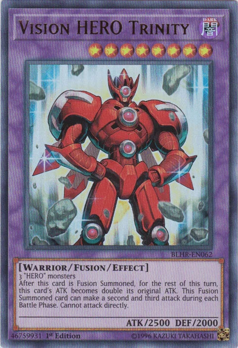 1st Edition, Battles of Legend: Hero's Revenge, Dark, Fusion/Effect Monster, Ultra Rare, Warrior Vision Hero Trinity [BLHR-EN062] Ultra Rare - Trading Card World
