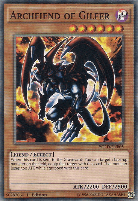 1st Edition, Common, Dark, Effect Monster, Fiend, King of Games: Yugi's Legendary Decks, Unlimited Archfiend of Gilfer [YGLD-ENB05] Common - Trading Card World