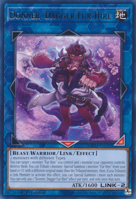 1st Edition, Beast-Warrior, Dueling Heroes Collectors Tin - Mega Pack (25th Anniversary Edition), Earth, Link/Effect Monster, Rare Donner, Dagger Fur Hire [MP23-EN192] Rare - Trading Card World