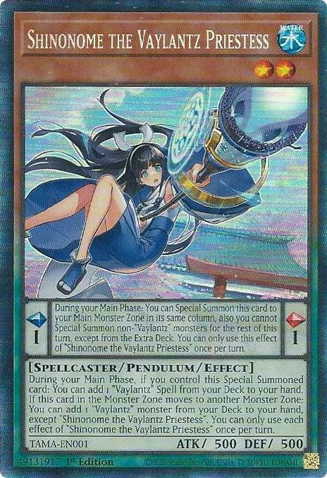 1st Edition, Collector's Rare, Pendulum/Effect Monster, Spellcaster, Tactical Masters, Water Shinonome the Vaylantz Priestess [TAMA-EN001] Collector's Rare - Trading Card World