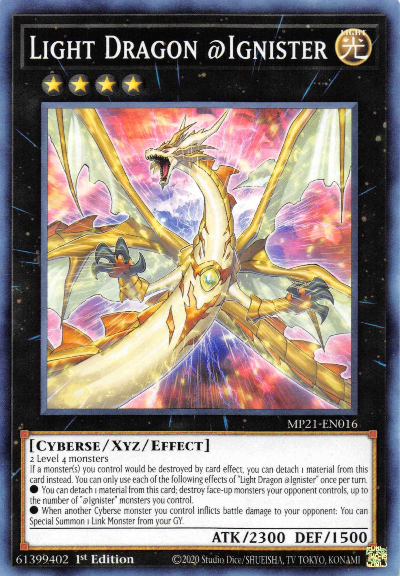 1st Edition, 2021 Tin of Ancient Battles, Common, Cyberse, Light, Xyz/Effect Monster Light Dragon @Ignister [MP21-EN016] Common - Trading Card World