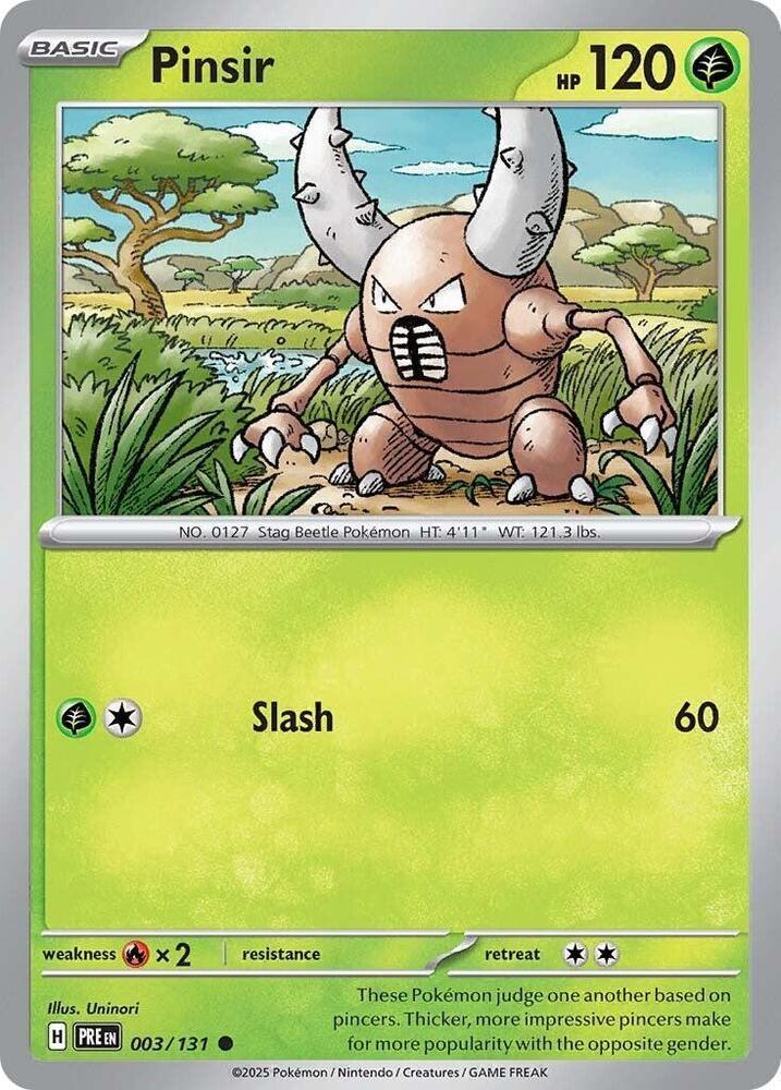 003, Common, Fire [x2], Grass, Normal, Reverse Holofoil, Scarlet & Violet: Prismatic Evolutions Pinsir (003/131) [Scarlet & Violet: Prismatic Evolutions] - Trading Card World