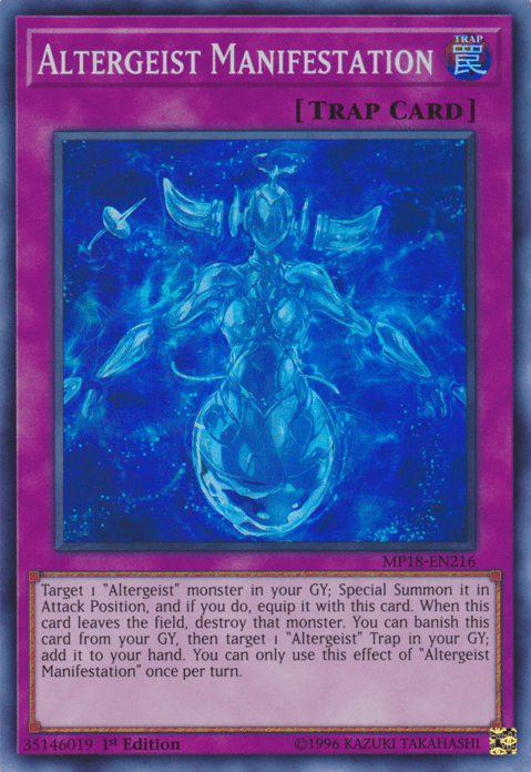 1st Edition, 2018 Mega-Tins Mega Pack, Normal Trap, Super Rare, Trap Altergeist Manifestation [MP18-EN216] Super Rare - Trading Card World