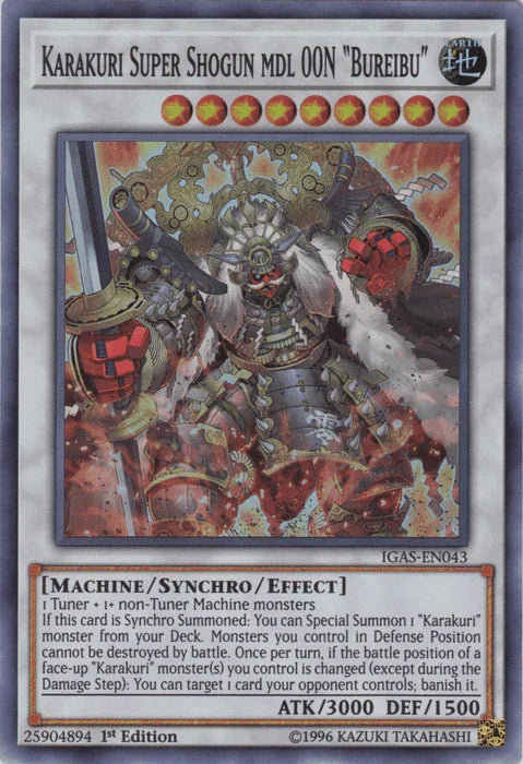 1st Edition, Earth, Ignition Assault, Machine, Super Rare, Synchro/Effect Monster, Unlimited Karakuri Super Shogun mdl 00N "Bureibu" [IGAS-EN043] Super Rare - Trading Card World