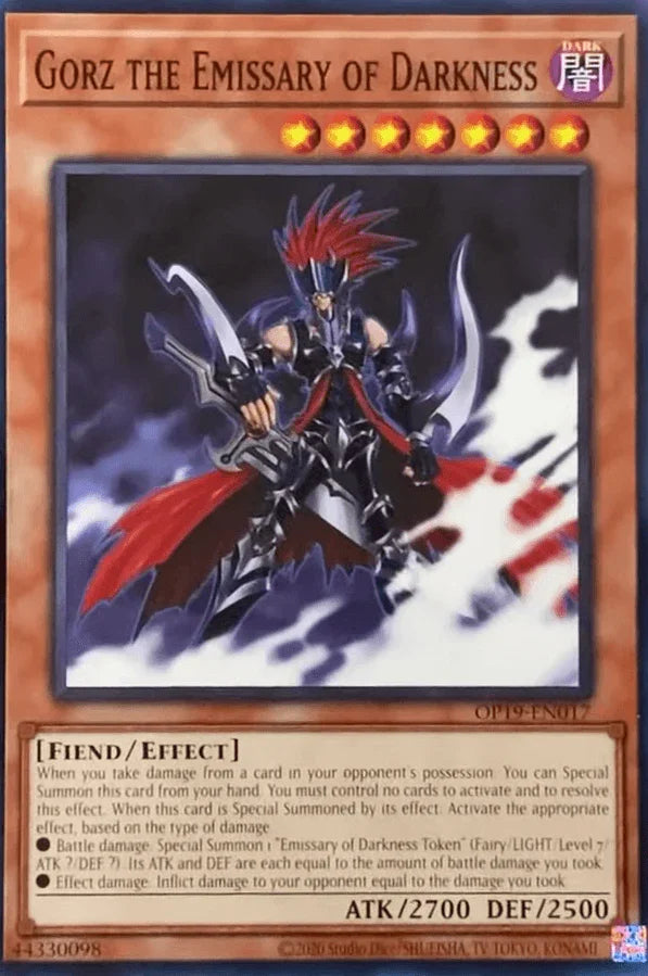 Common, Dark, Effect Monster, Fiend, OTS Tournament Pack 19, Unlimited Gorz the Emissary of Darkness [OP19-EN017] Common - Trading Card World