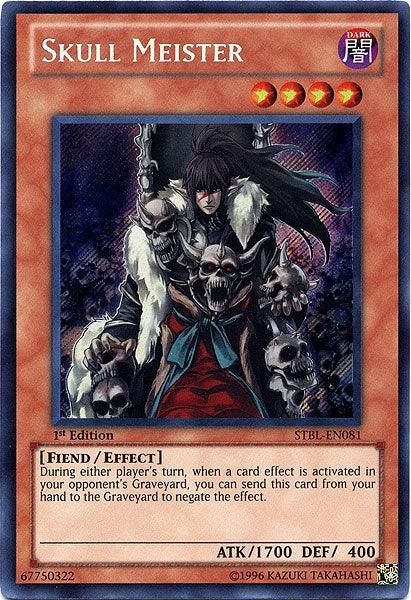 1st Edition, Dark, Effect Monster, Fiend, Secret Rare, Starstrike Blast Skull Meister [STBL-EN081] Secret Rare - Trading Card World