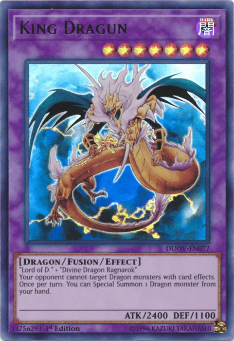 1st Edition, Dark, Dragon, Duel Overload, Fusion/Effect Monster, Ultra Rare King Dragun [DUOV-EN077] Ultra Rare - Trading Card World