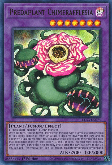 1st Edition, Dark, Fusion/Effect Monster, Legendary Duelists: Season 3, Plant, Ultra Rare Predaplant Chimerafflesia [LDS3-EN074] Ultra Rare - Trading Card World