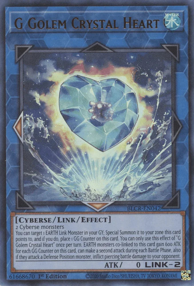 1st Edition, Battles of Legend: Crystal Revenge, Cyberse, Link/Effect Monster, Ultra Rare, Water G Golem Crystal Heart [BLCR-EN042] Ultra Rare - Trading Card World