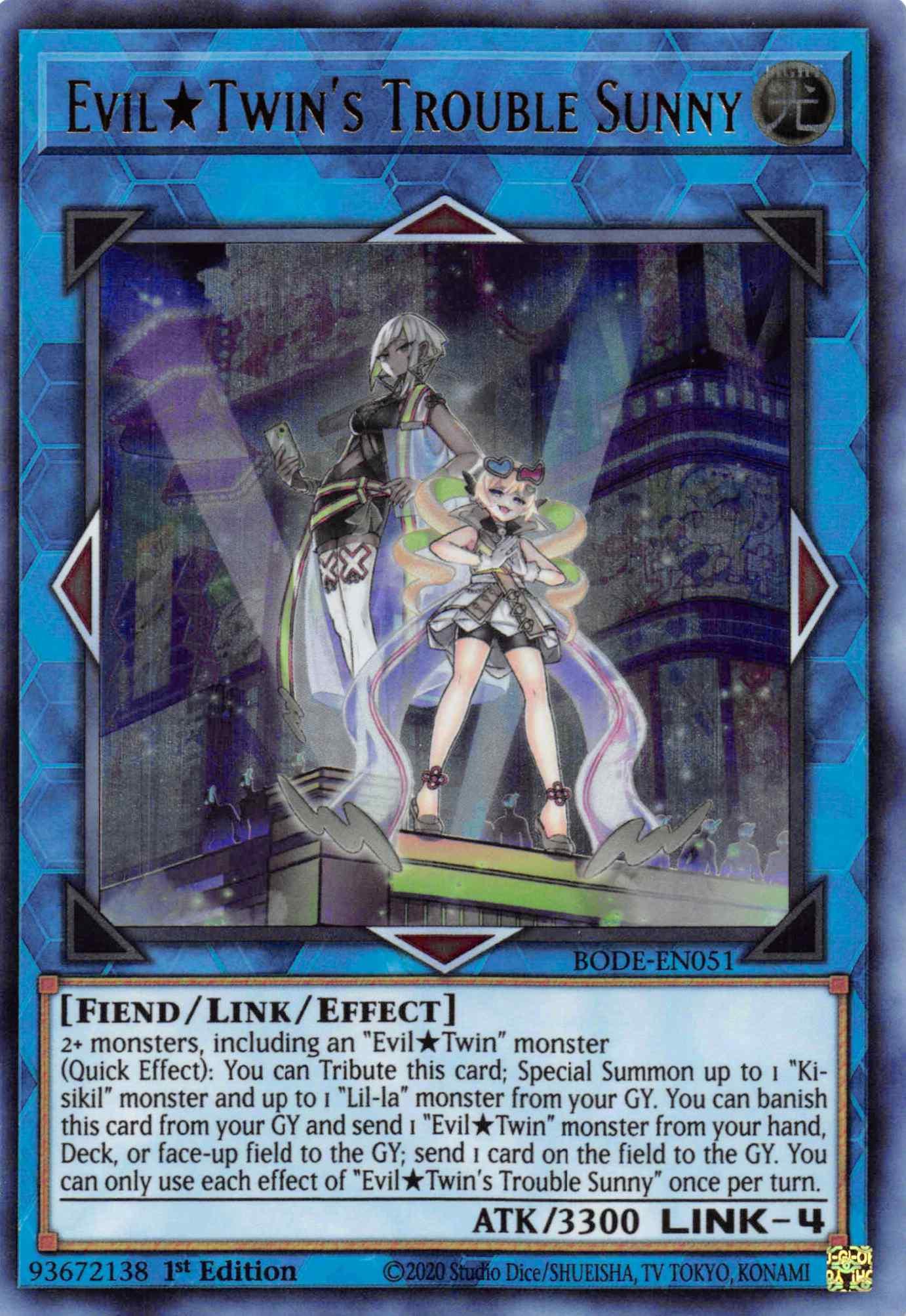 1st Edition, Burst of Destiny, Fiend, Light, Link/Effect Monster, Ultra Rare Evil Twin's Trouble Sunny [BODE-EN051] Ultra Rare - Trading Card World