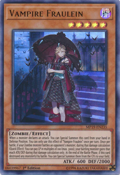 1st Edition, 2019 Gold Sarcophagus Tin Mega Pack, Dark, Effect Monster, Ultra Rare, Unlimited, Zombie Vampire Fraulein [MP19-EN235] Ultra Rare - Trading Card World