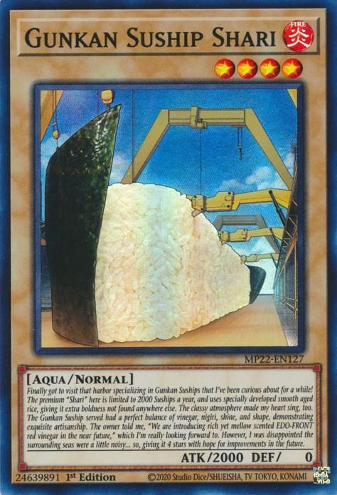 1st Edition, 2022 Tin of the Pharaoh's Gods, Aqua, Fire, Normal Monster, Super Rare Gunkan Suship Shari [MP22-EN127] Super Rare - Trading Card World