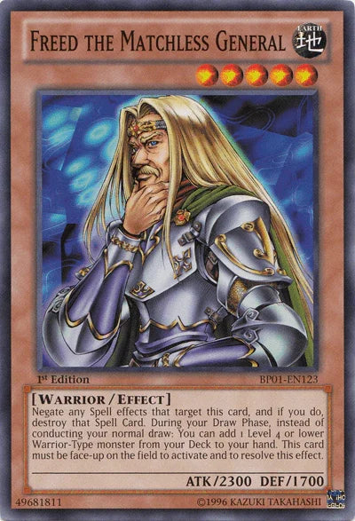 1st Edition, Battle Pack: Epic Dawn, Common, Earth, Effect Monster, Unlimited, Warrior Freed the Matchless General [BP01-EN123] Common - Trading Card World