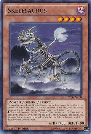 1st Edition, Battle Pack 3: Monster League, Dark, Gemini/Effect Monster, Rare, Zombie Skelesaurus [BP03-EN108] Rare - Trading Card World