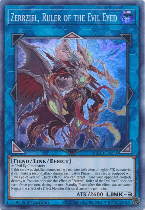 1st Edition, 2020 Tin of Lost Memories, Dark, Fiend, Link/Effect Monster, Super Rare Zerrziel, Ruler of the Evil Eyed [MP20-EN236] Super Rare - Trading Card World