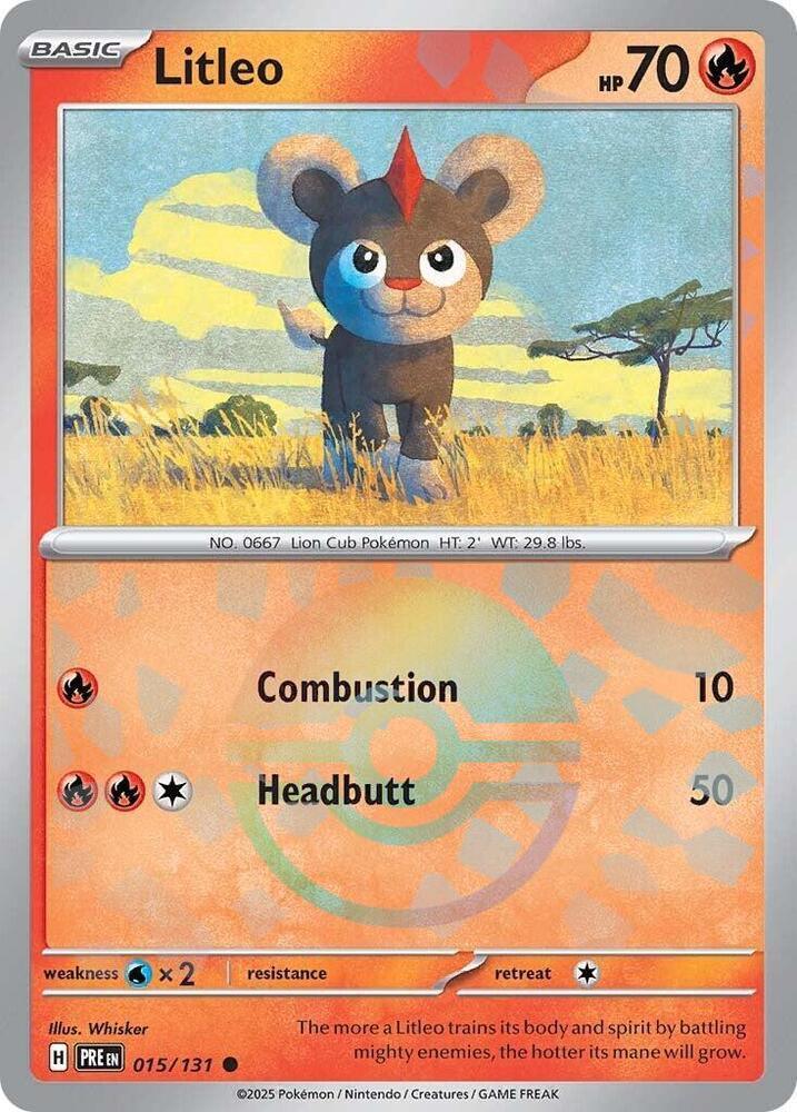 015, Common, Fire, Holofoil, Scarlet & Violet: Prismatic Evolutions, Water [x2] Litleo (015/131) (Poke Ball Pattern) [Scarlet & Violet: Prismatic Evolutions] - Trading Card World
