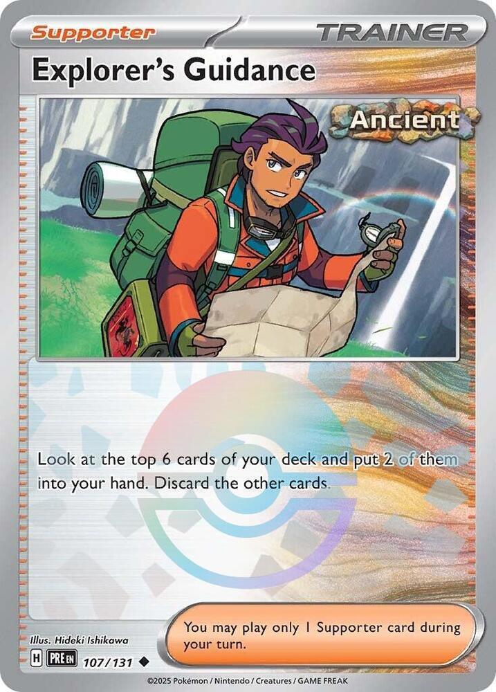 Holofoil, Scarlet & Violet: Prismatic Evolutions, Supporter, Uncommon Explorer's Guidance (107/131) (Poke Ball Pattern) [Scarlet & Violet: Prismatic Evolutions] - Trading Card World