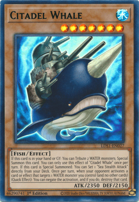 1st Edition, Effect Monster, Fish, Legendary Duelists: Season 1, Ultra Rare, Water Citadel Whale (Green) [LDS1-EN027] Ultra Rare - Trading Card World
