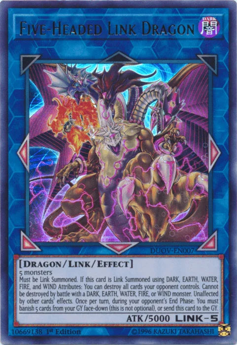 1st Edition, Dark, Dragon, Duel Overload, Link/Effect Monster, Ultra Rare Five-Headed Link Dragon [DUOV-EN007] Ultra Rare - Trading Card World