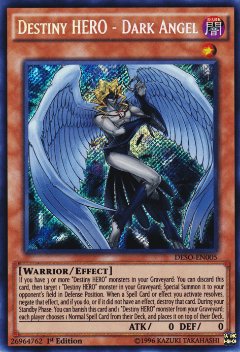 1st Edition, Dark, Destiny Soldiers, Effect Monster, Secret Rare, Warrior Destiny HERO - Dark Angel [DESO-EN005] Secret Rare - Trading Card World